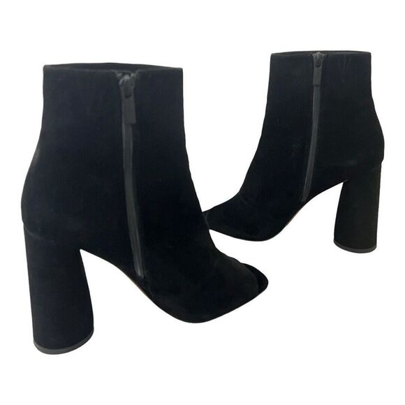 Donald J Pliner 8.5 Barri Black Suede Floral Embellished Peep Toe Ankle Bootie - Picture 4 of 7